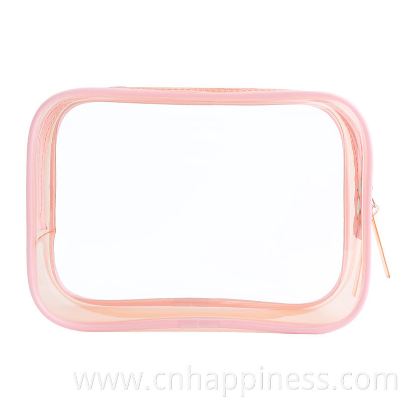 Custom Logo Waterproof Transparent PVC Zip Bag Make Up Gift Travel Pink Toiletry Bag Fashion Clear Plastic Cosmetic Makeup Bags